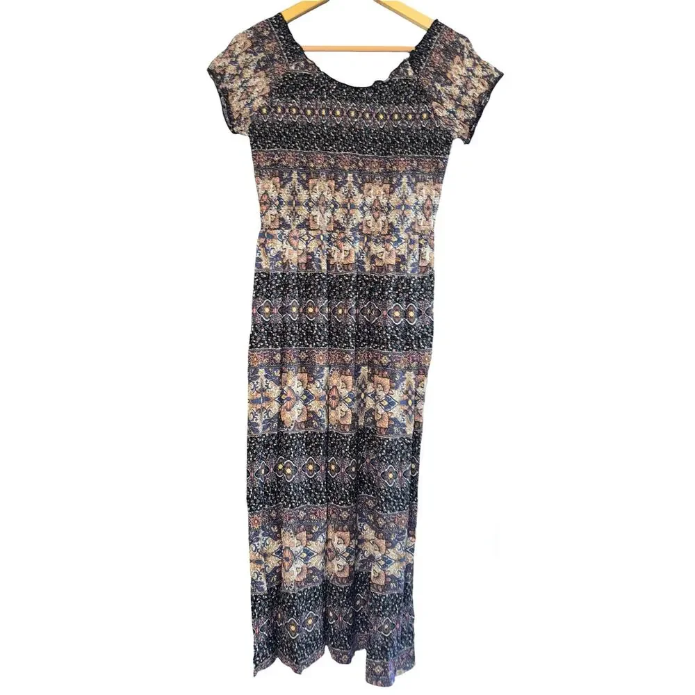 Soft Surroundings Smocked Marcelo Boho Dress Sm Midi Hippie Fairy Floral Cottage